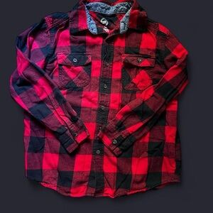Red and Black Plaid Flannel Kids Shirt Husky